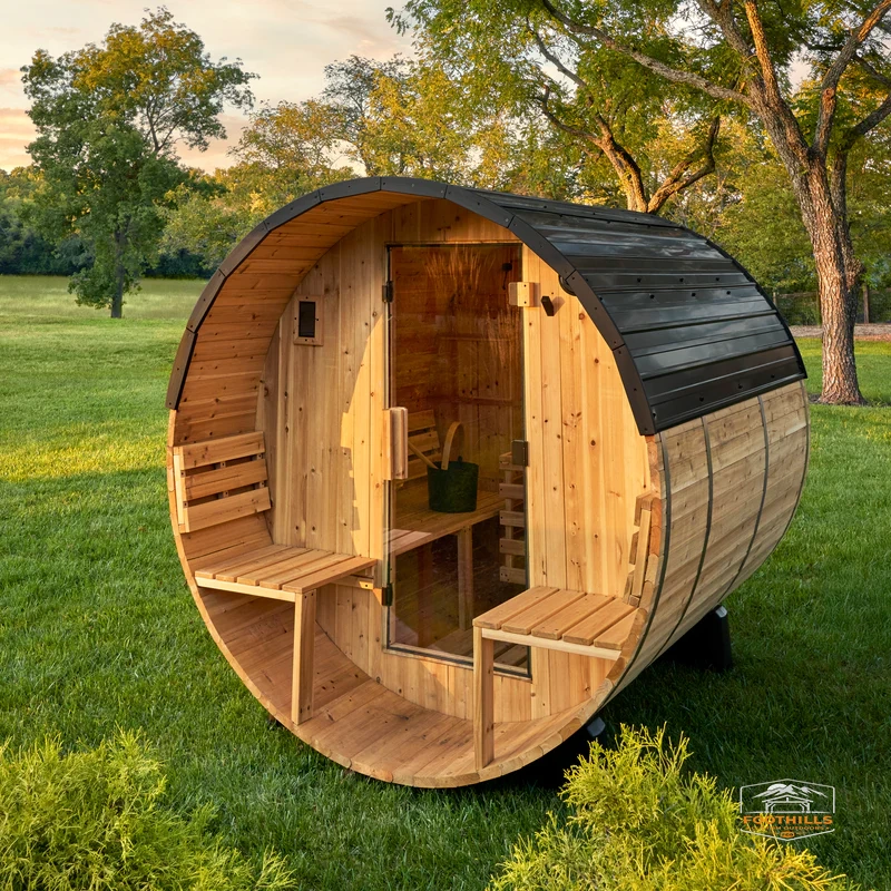 Paxton Outdoor Barrel Sauna with Porch - 2-4 Person