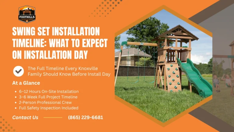 Crew installing a wooden swing set during a full-day installation in Knoxville, TN