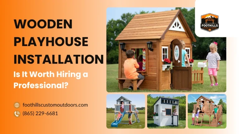 Wooden playhouse installed in a backyard in Knoxville, Tennessee